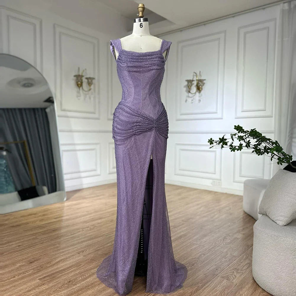 Dubai Elegant Purple Evening Dress with Sleeveless Tulle LA72790