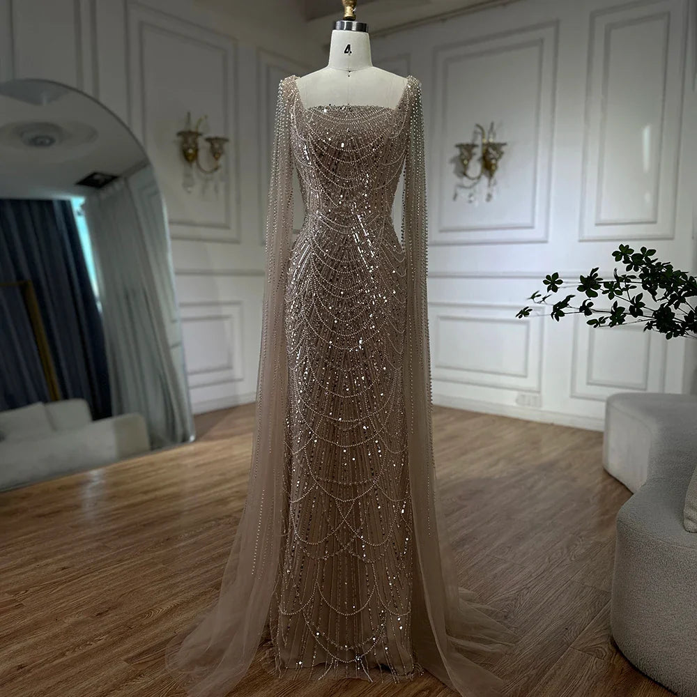 Luxury Arabic Mermaid Evening Dress with Cape Sleeves Plus SizeLA72590A
