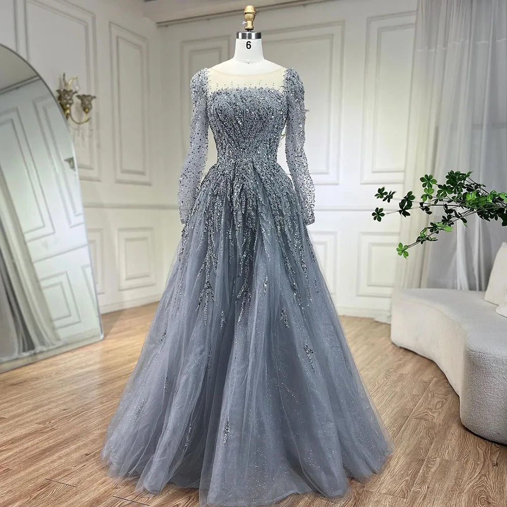 Luxury Dusty Pink Long Sleeves A-Line Evening Dress LA71915