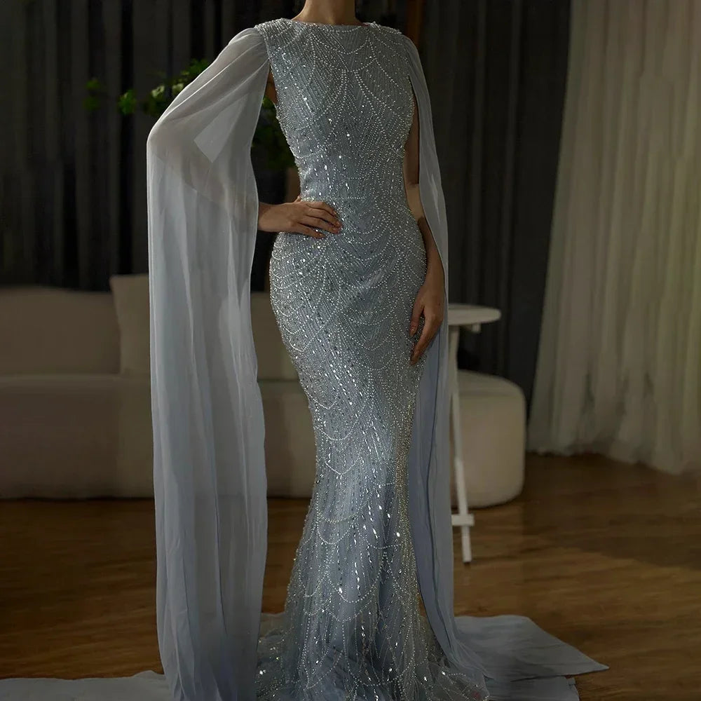 Luxury Beaded Gown With Cape Sleeves LA72160A