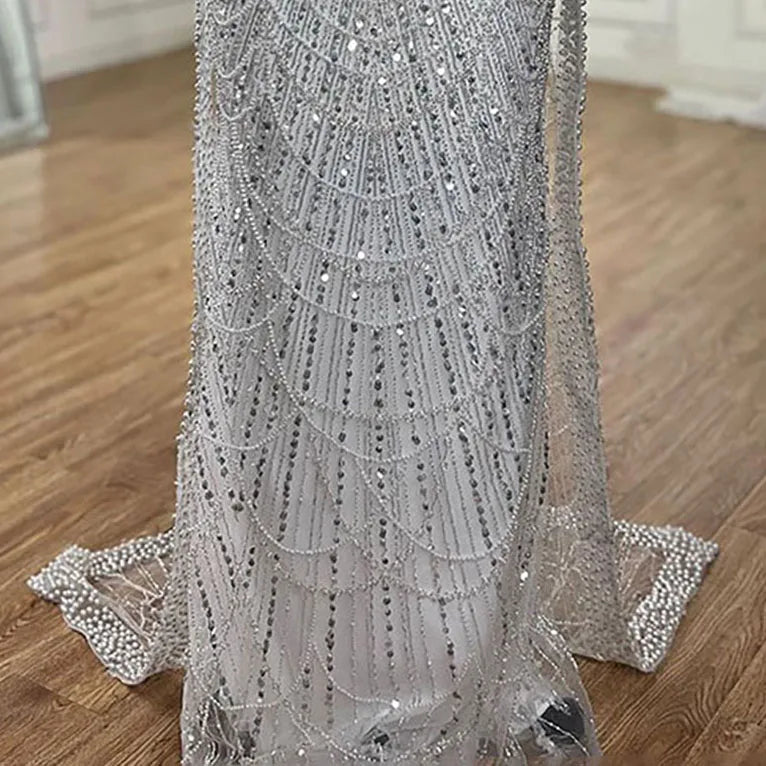 Luxury Arabic Mermaid Evening Dress with Cape Sleeves Plus SizeLA72590A