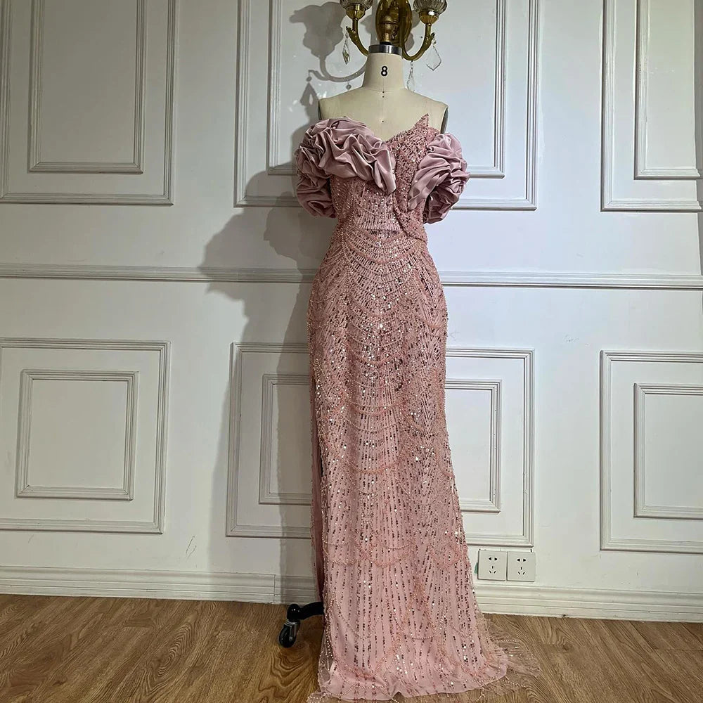Luxury Dubai Luxury Dubai Off Shoulder Mermaid Sage Green Evening Dresses For Women Arabic Wedding Party Gown LA72281