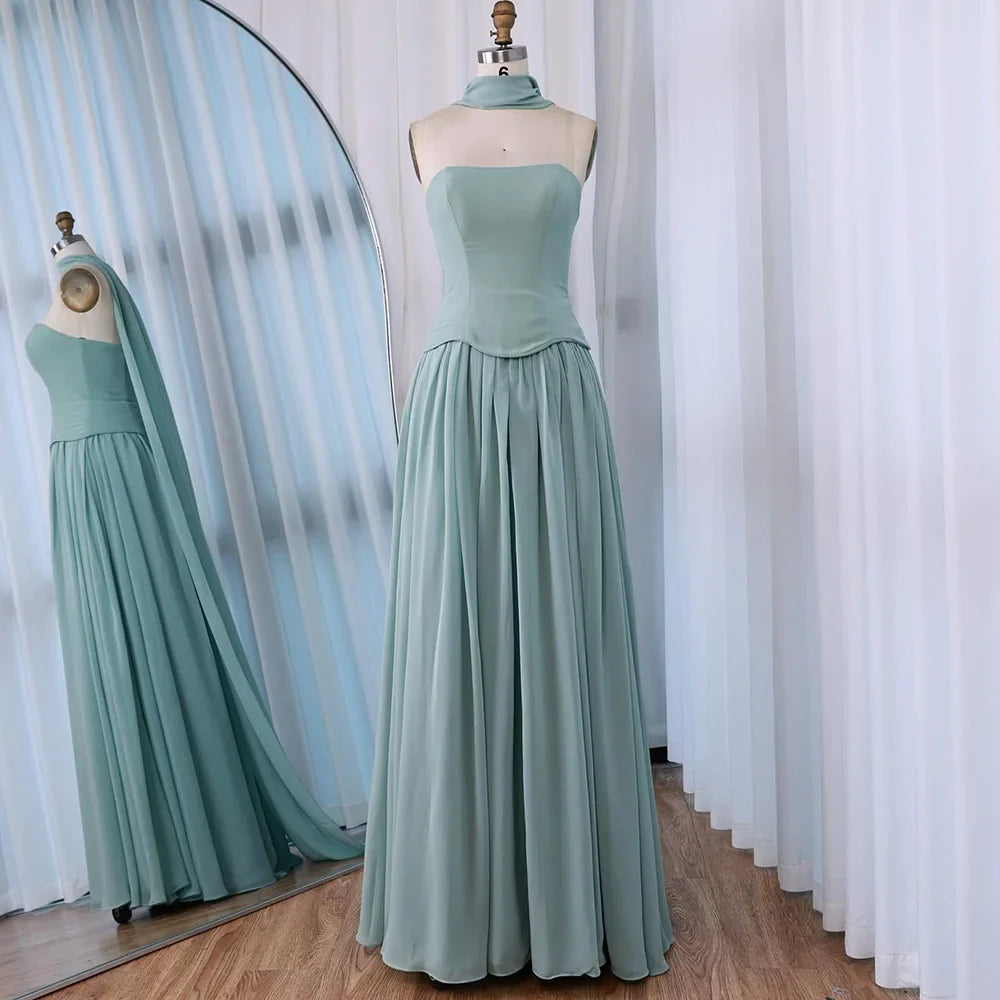 Luxury Turquoise A Line Strapless Evening Dress with Cape LA73012