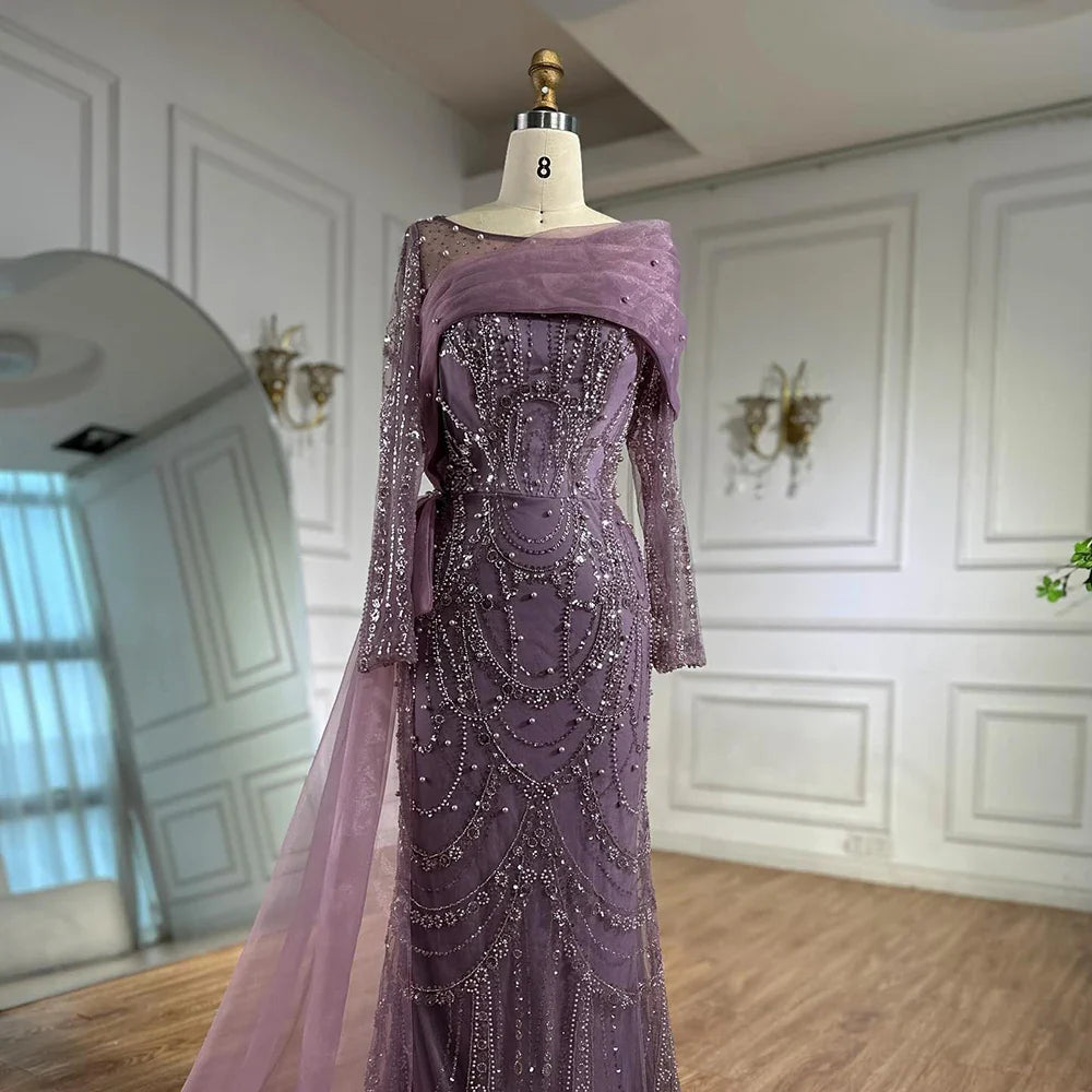 Luxury Pink Beaded Mermaid Evening Dress with Overskirt LA72348A