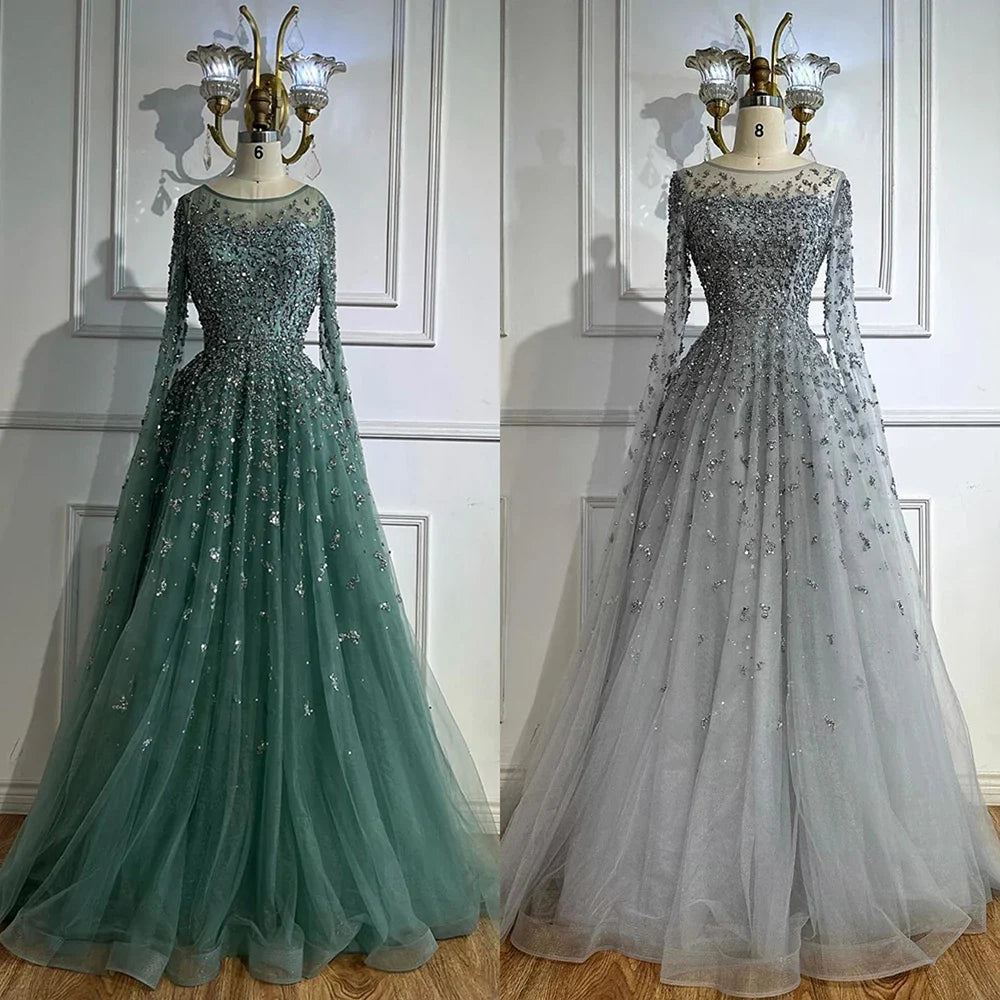 Luxury Beaded Evening Dress With Cape Sleeves LA72965