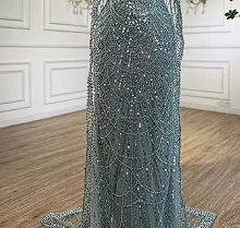 Blue Square Evening Dress With Long Sleeve Plus Size LA72032N