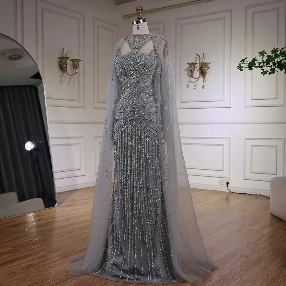 Luxury Caramel Mermaid Evening Dress with Cape Sleeves LA73052