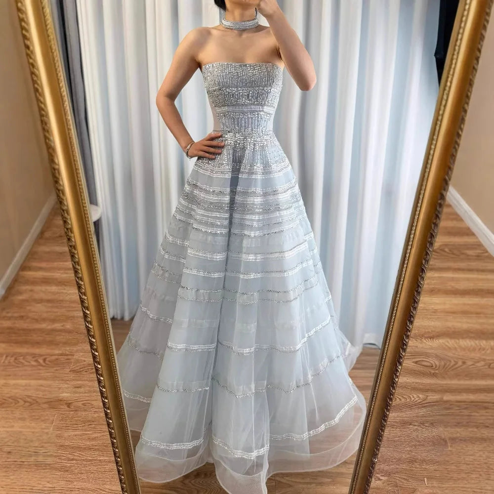 Luxury Pink Off Shoulder A-Line Beaded Evening Dress LA73079