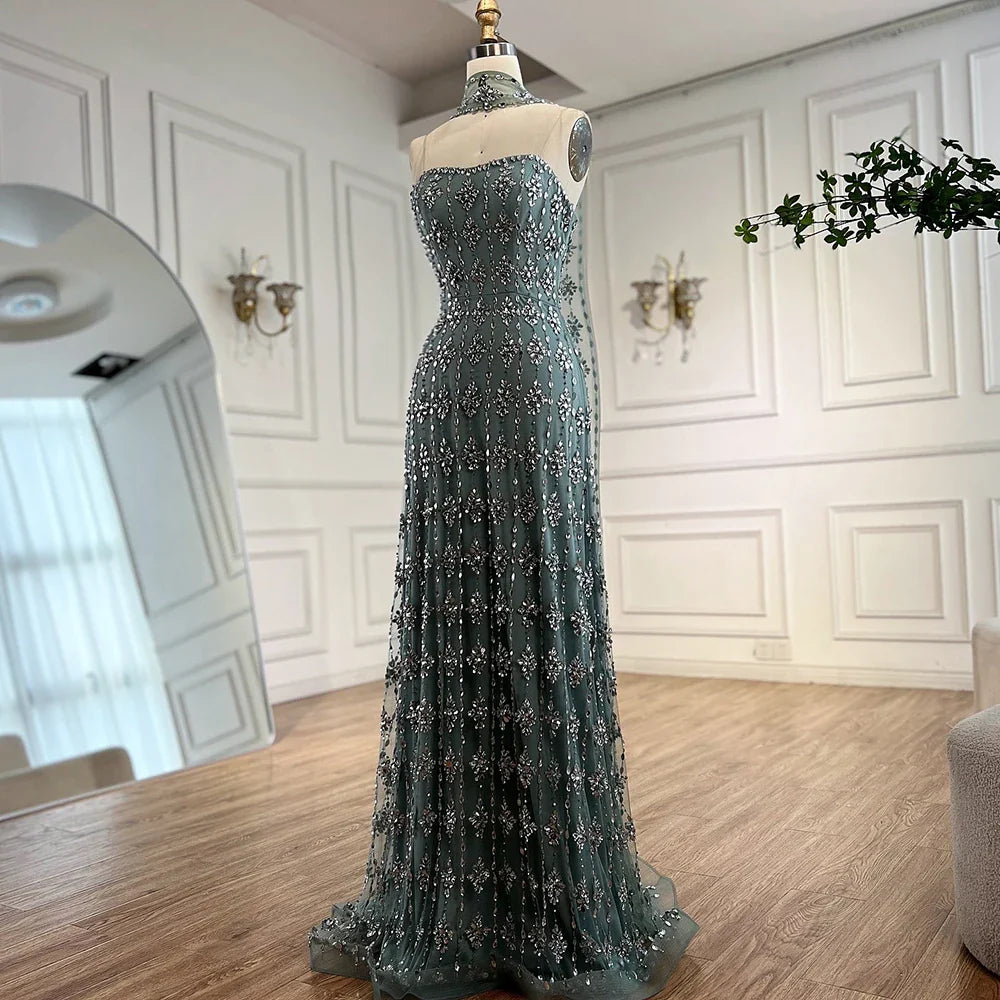 Luxury Nude Beaded Mermaid Evening Dress for Occasion Saudi LA72871