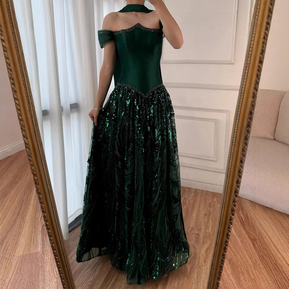 Luxury Arabic Navy A-Line Evening Dress with Beaded LA73050