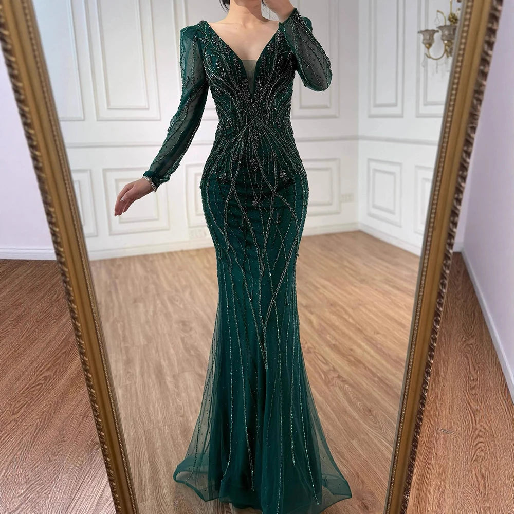 Luxury Nude Beaded Mermaid Evening Gown LA72827 for Formal Occasion