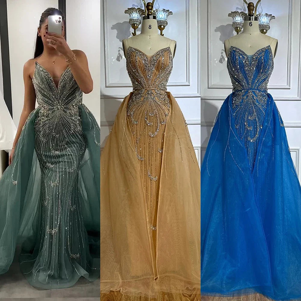 Luxury Turquoise Mermaid Evening Dress with Overskirt LA72880