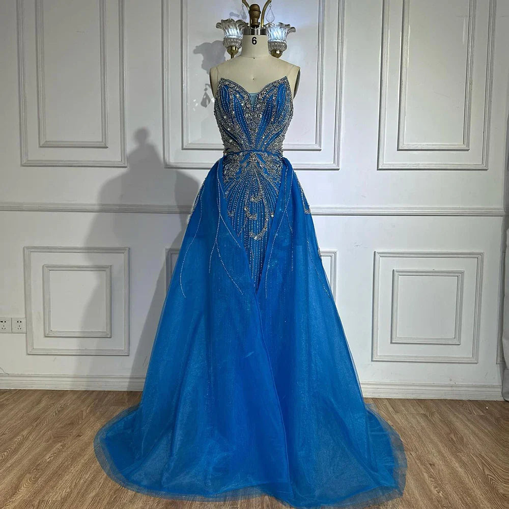 Luxury Turquoise Mermaid Evening Dress with Overskirt LA72880
