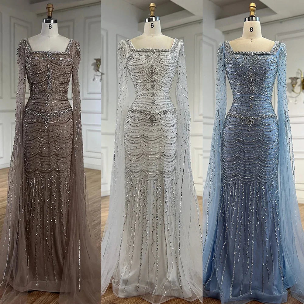 Luxury Beaded Caramel Evening Dress with Cape Sleeve LA72604