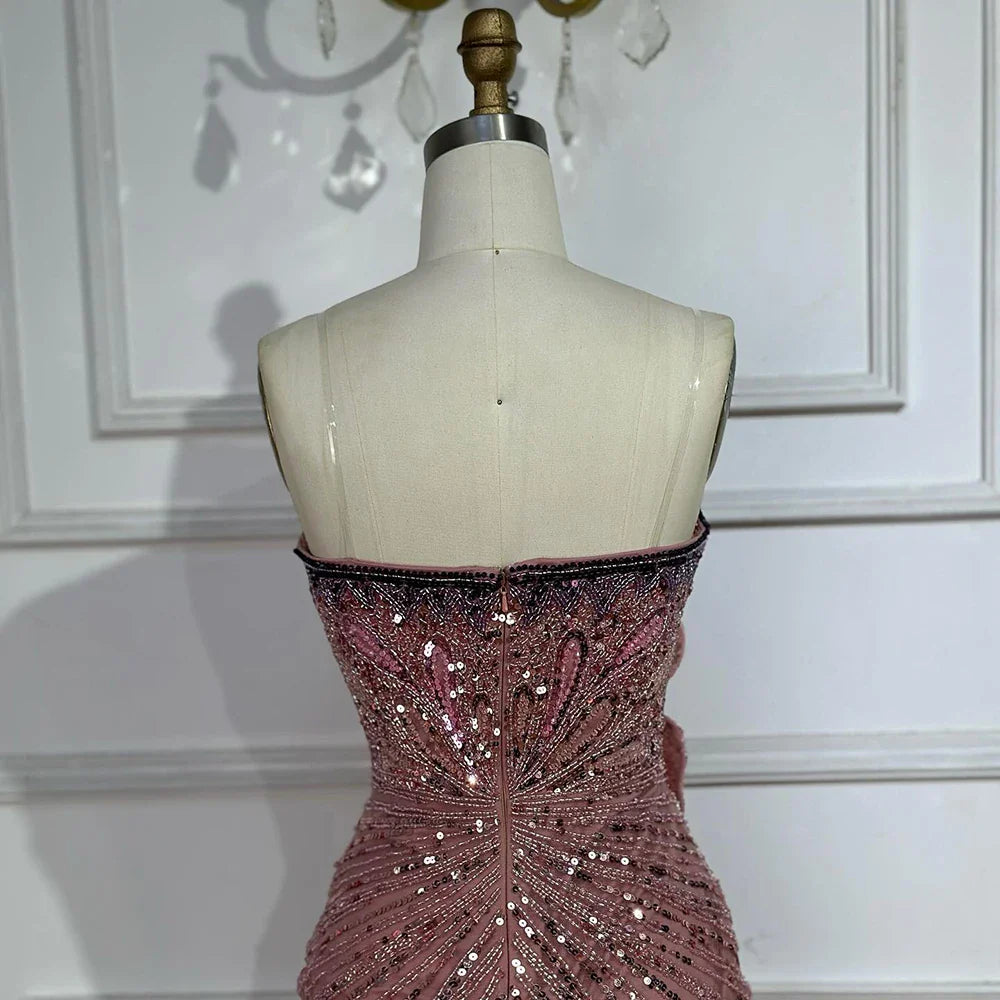 Luxury Dubai Saudi Arabic Pink Mermaid Evening Dress with High Split for Formal Occasion LA72480