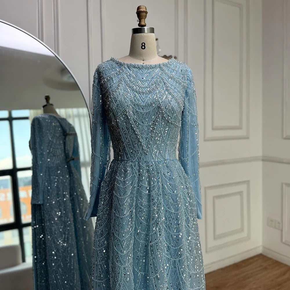 Luxury Olive Green Beaded A-Line Modest Evening Dress LA72738B