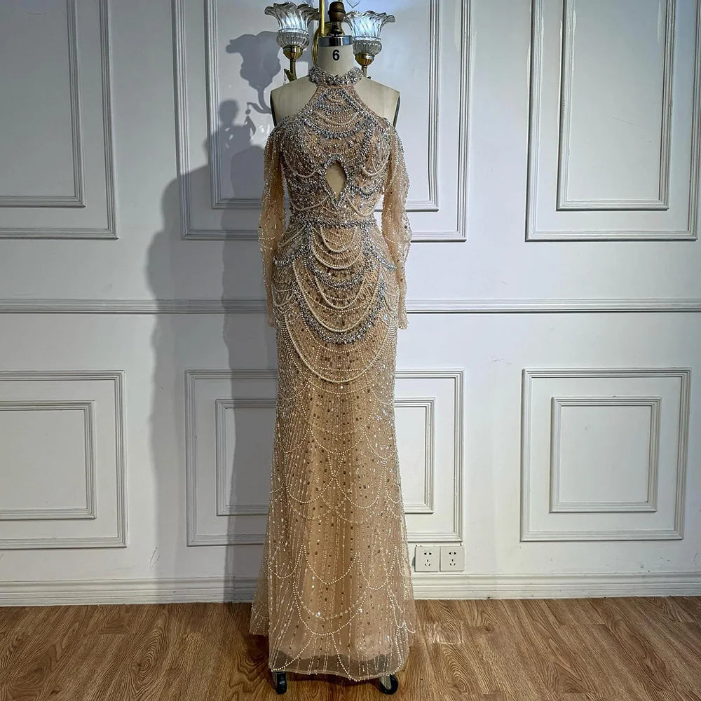 Nude Cutout Luxury Evening Dress Dubai Style for Women LA72607