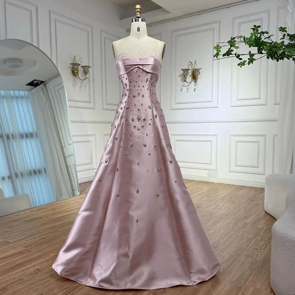 Pink Satin Strapless Mermaid Evening Gown with Big Bow LA72414B