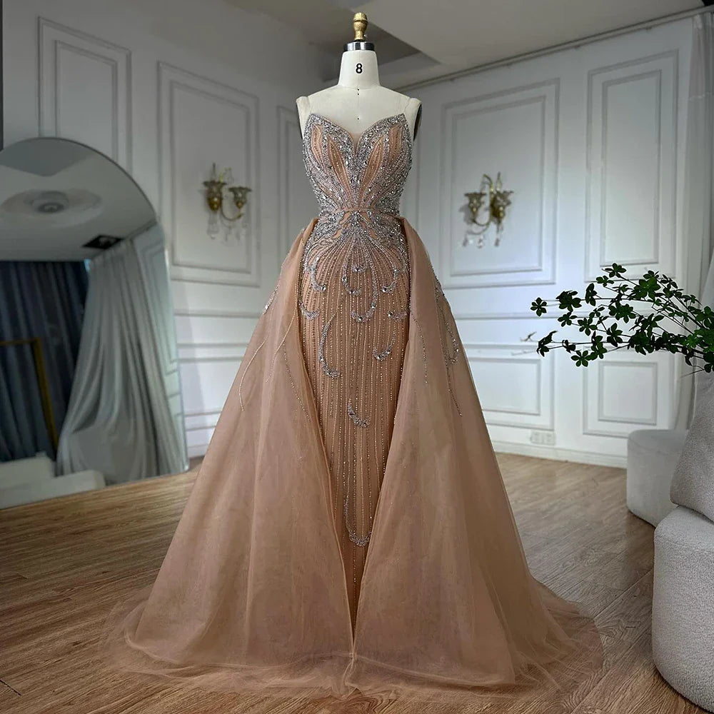 Luxury Turquoise Mermaid Evening Dress with Overskirt LA72880