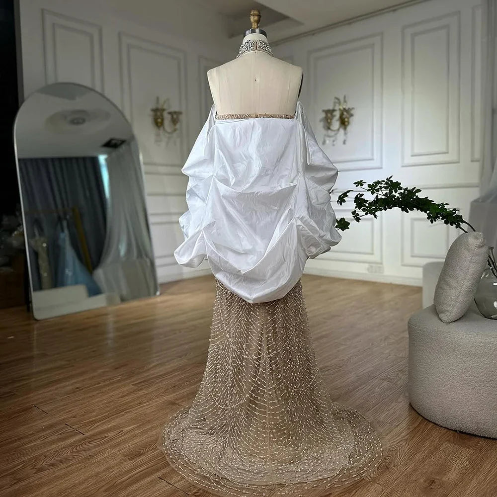 Luxury White Nude Beaded Mermaid Evening Dress LA72802