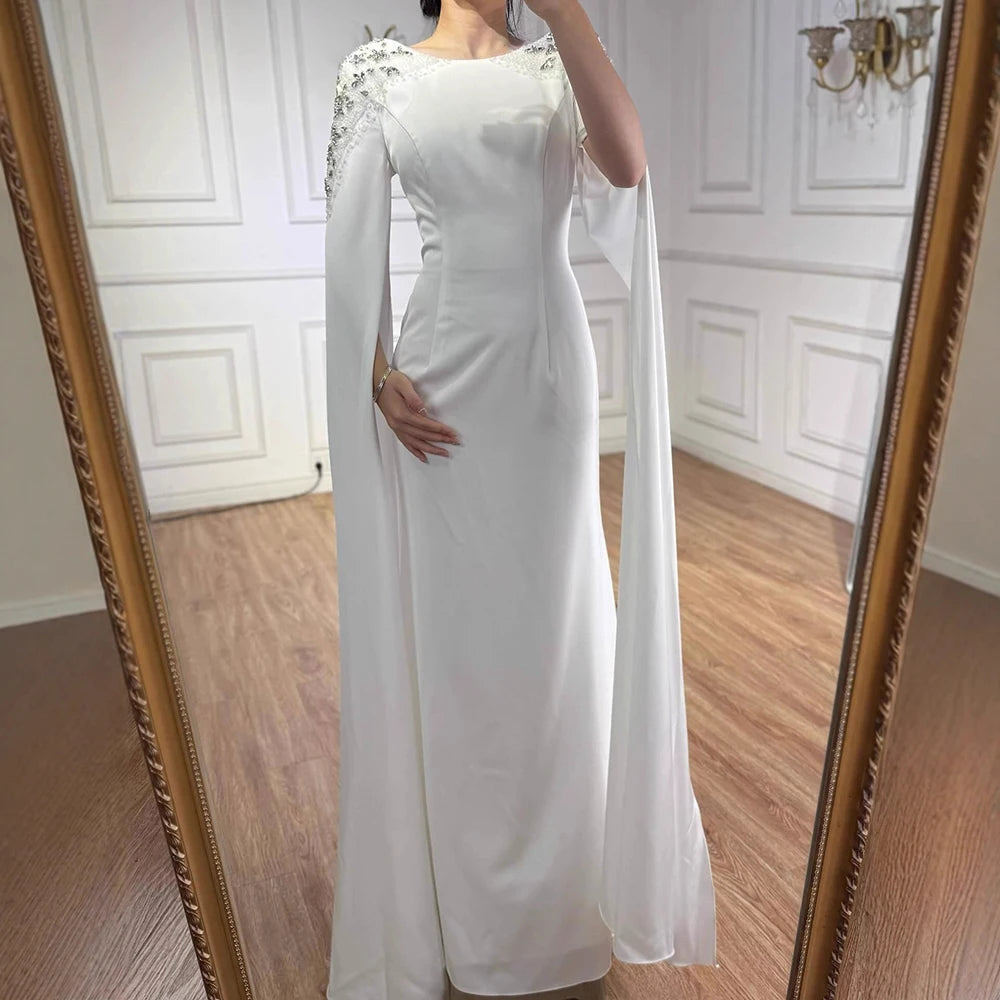 Luxury White Mermaid Evening Dress with Cape LA70934