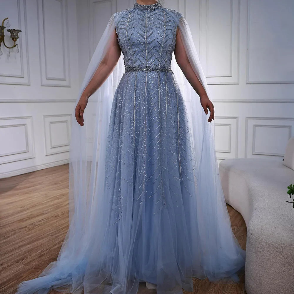 Luxury Elegant Pink Beaded Evening Dress with Cape LA73033