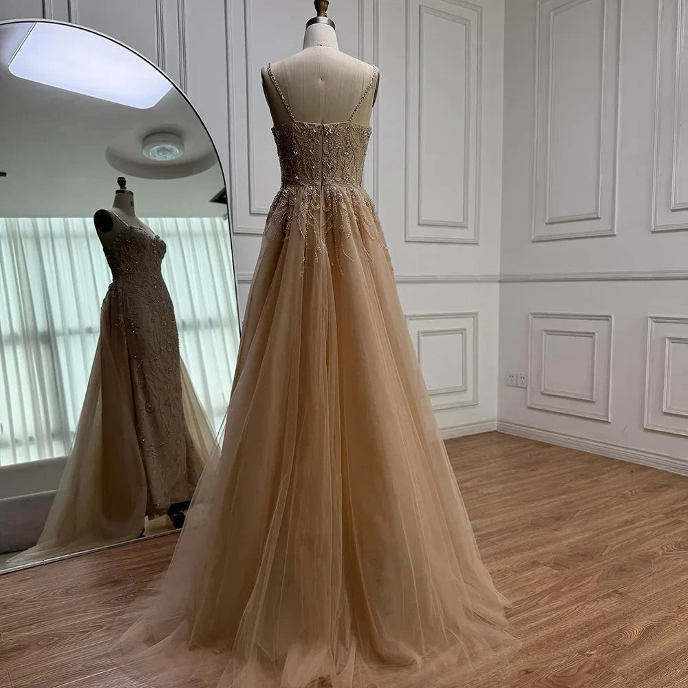 Luxury Nude Beaded Evening Dress with Overskirt 2025 LA73121