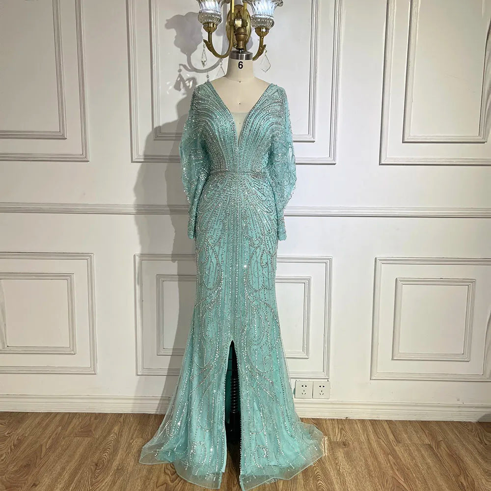 Luxury Arabic Tiffny Mermaid Beaded Evening Dresses Gowns LA72288A