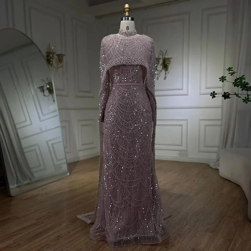 Modest Beaded Long Cape Dubai Evening Dresses LA72032M
