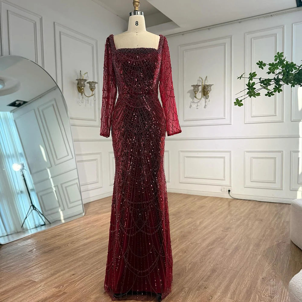 Blue Square Evening Dress With Long Sleeve Plus Size LA72032N
