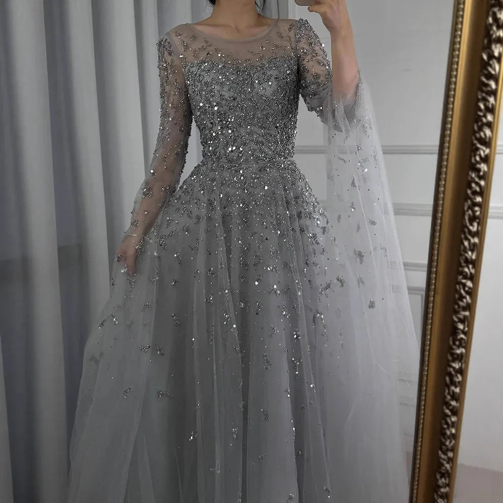 Luxury Beaded Evening Dress With Cape Sleeves LA72965