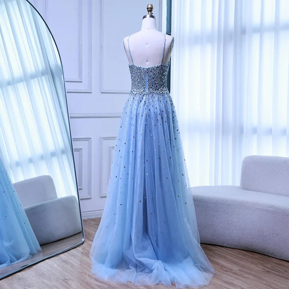 Caramel Halter Beaded Tulle A-Line Evening Gown Dubai Saudi LA72863