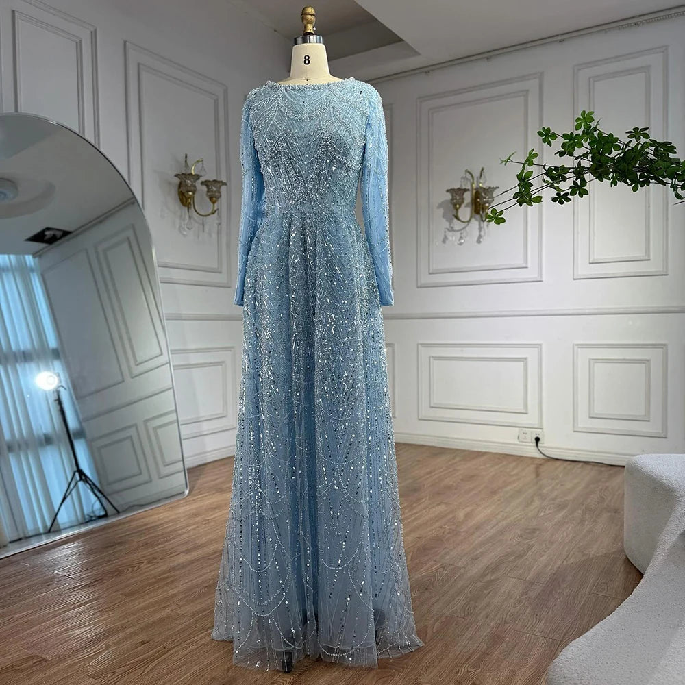 Luxury Olive Green Beaded A-Line Modest Evening Dress LA72738B