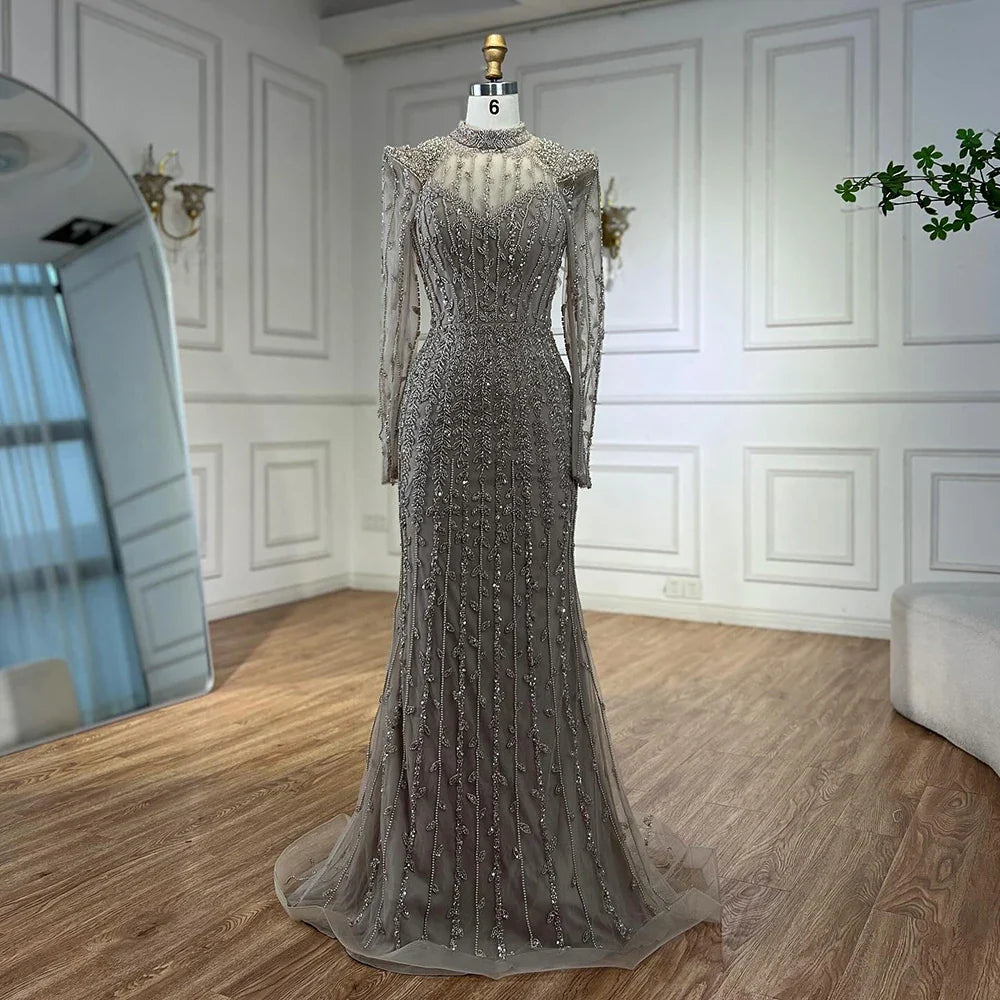 Modest Caramel Mermaid Evening Dress With Long Sleeve LA72826A