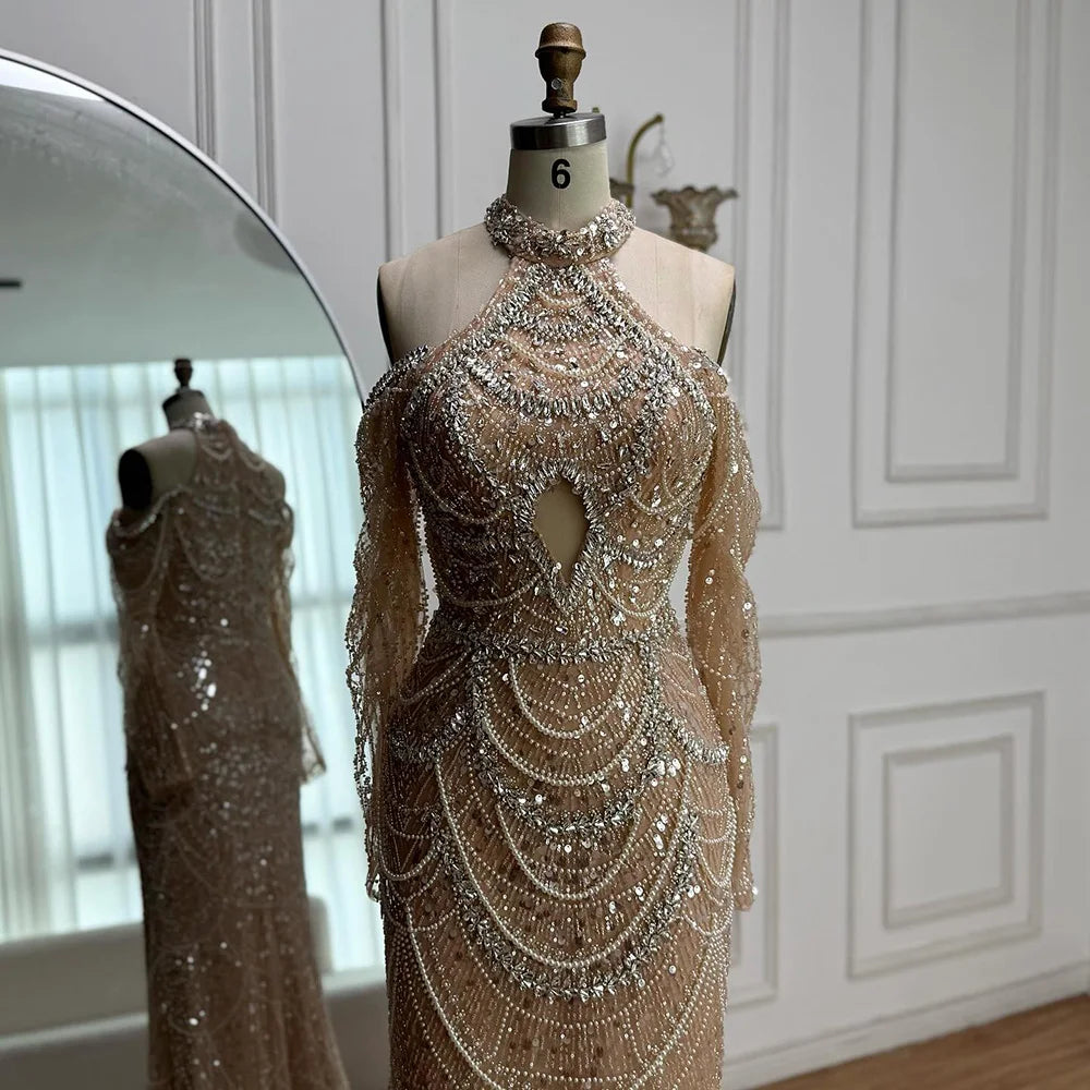 Nude Cutout Luxury Evening Dress Dubai Style for Women LA72607