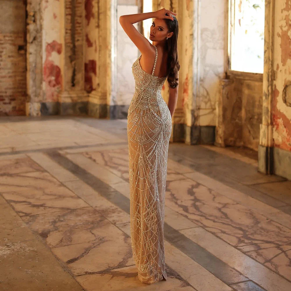 Luxury Nude Mermaid Evening Dress with Spaghetti Straps LA72986