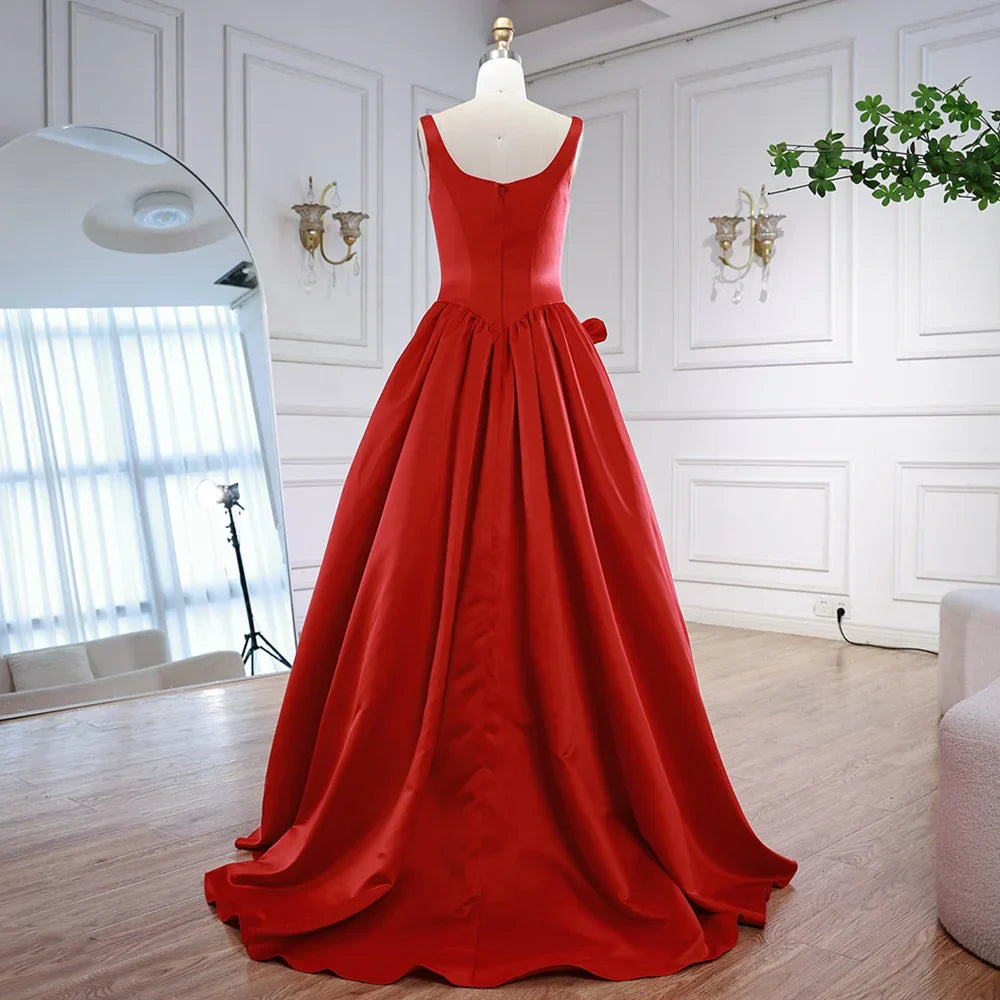 Red A Line Evening Dress 3D Flowers Sleeveless Backless Gown LA73035
