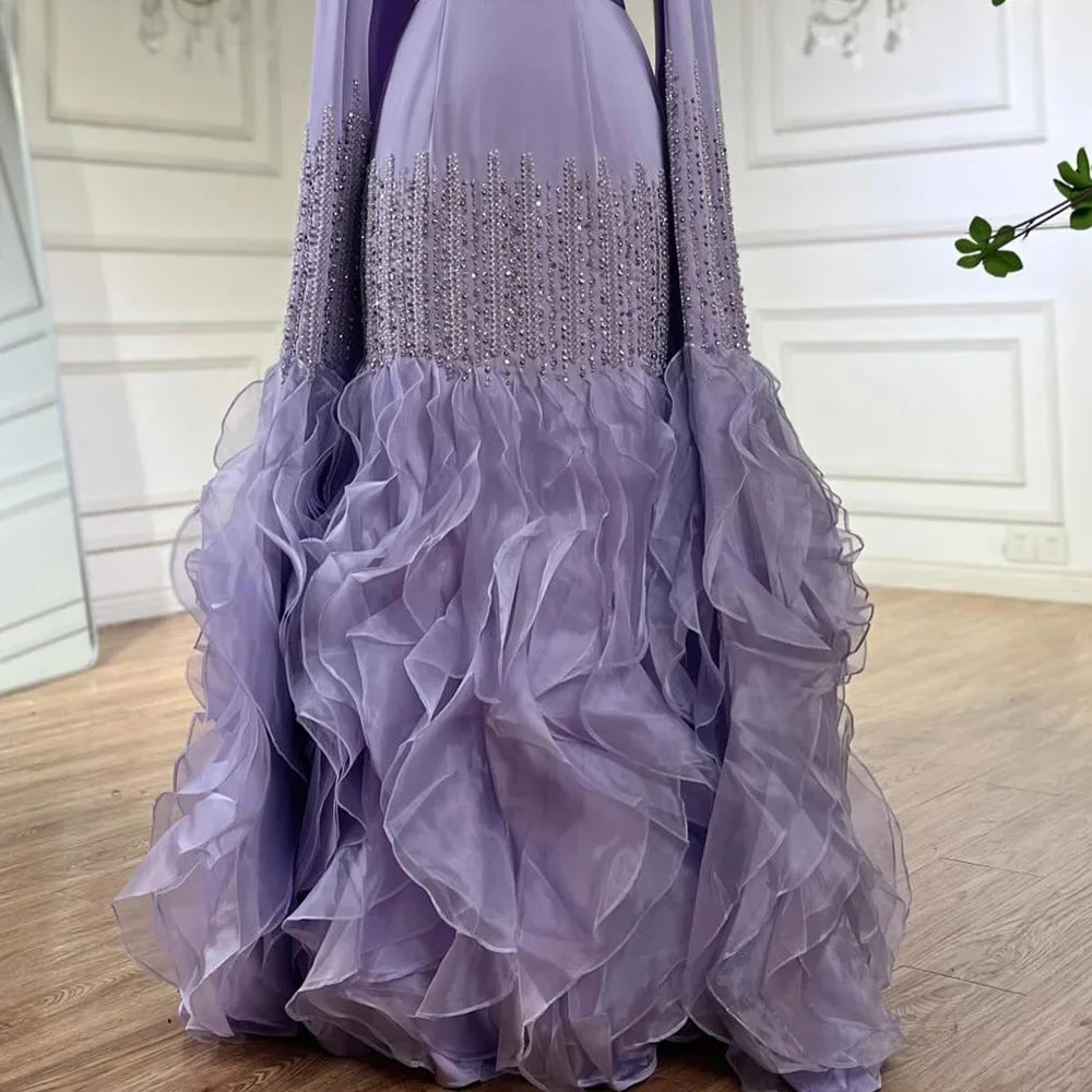 Elegant Nude Beaded Evening Dress with Cape Sleeves LA72317C