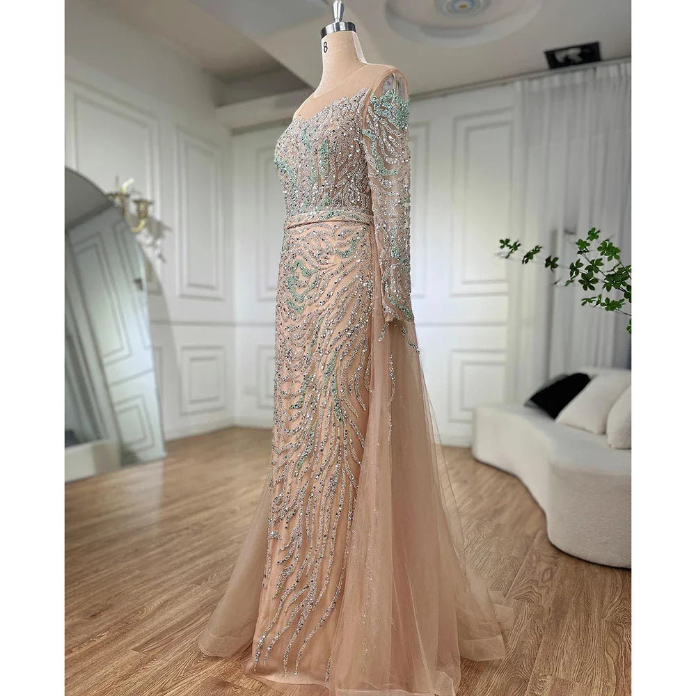 Serene Hill Muslim Nude Mermaid With Overskirt Beaded Split Long Evening Dresses Gowns For Woman Wedding Party 2025 LA71995