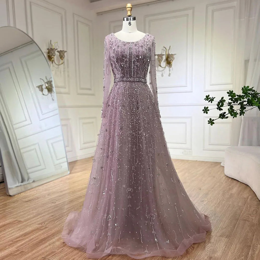 Dubai Designer Luxury Nude A-Line Beaded Evening Dress LA72088