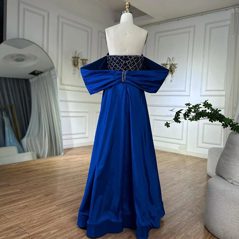 Luxury Dubai Nude Beaded Mermaid Evening Gown Off Shoulder Shawl Crystal Detailing for Formal Occasion LA72819