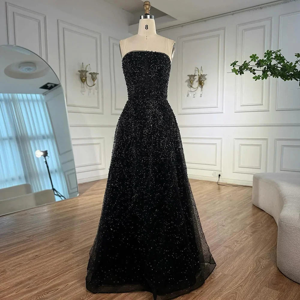 Luxury Arabic Blue A-Line Evening Dress with Cape Sleeves Plus Size LA72659