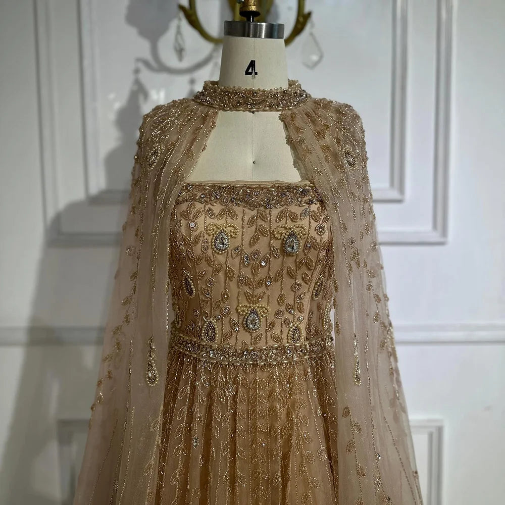 Nude Square Neck Beaded A-Line Evening Dress LA72835