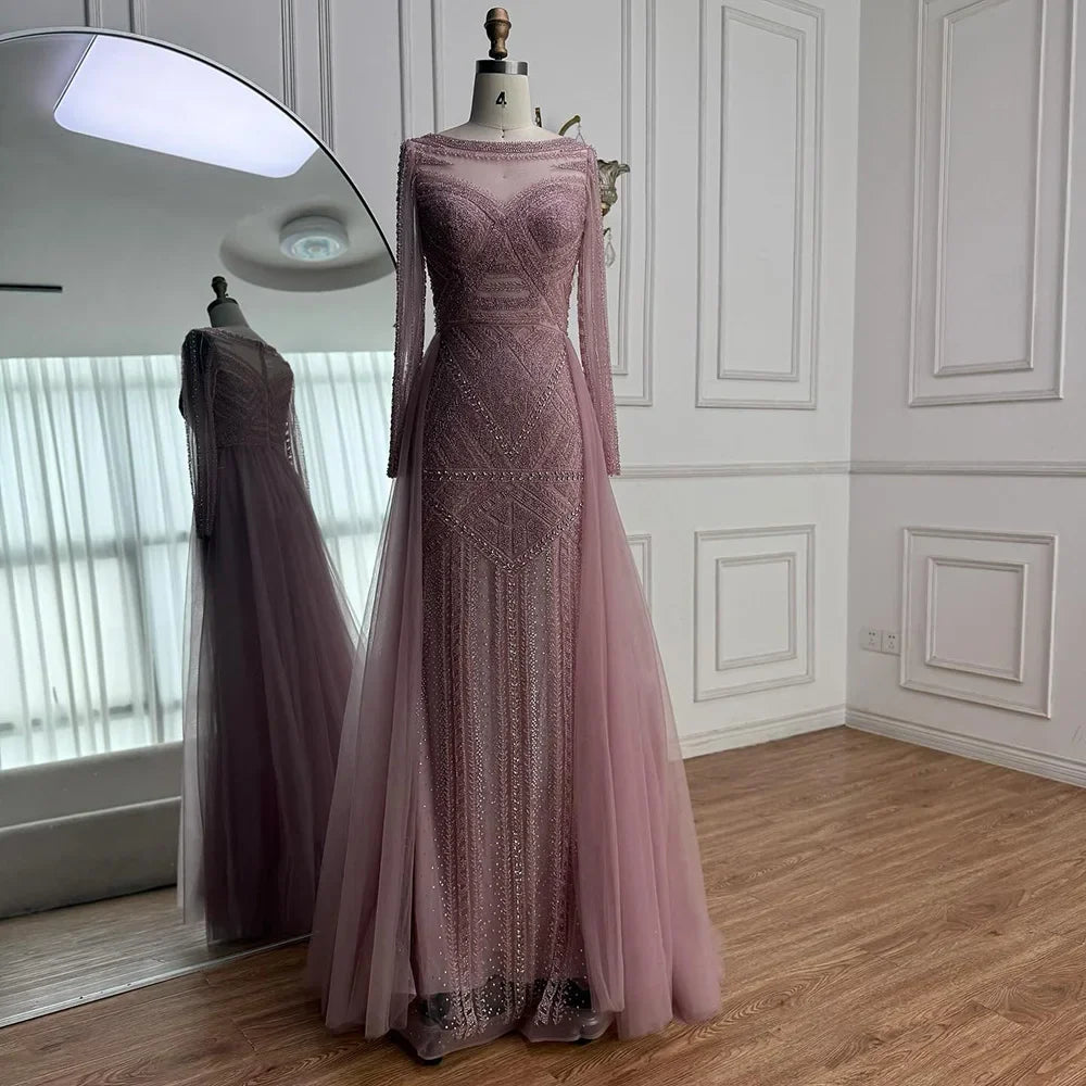 Luxury Dubai Nude Evening Dress With Long Sleeves LA72967
