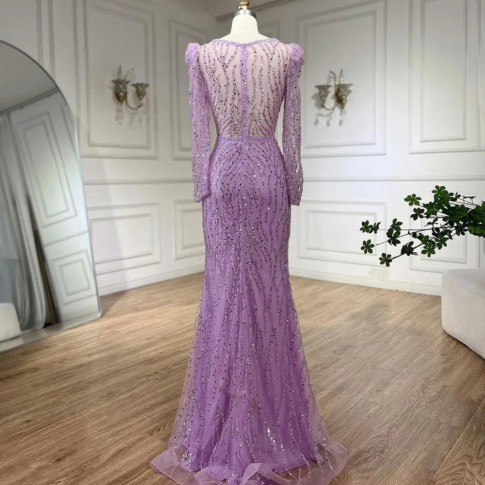 Luxury Lilac Mermaid Beaded Evening Dress LA71931