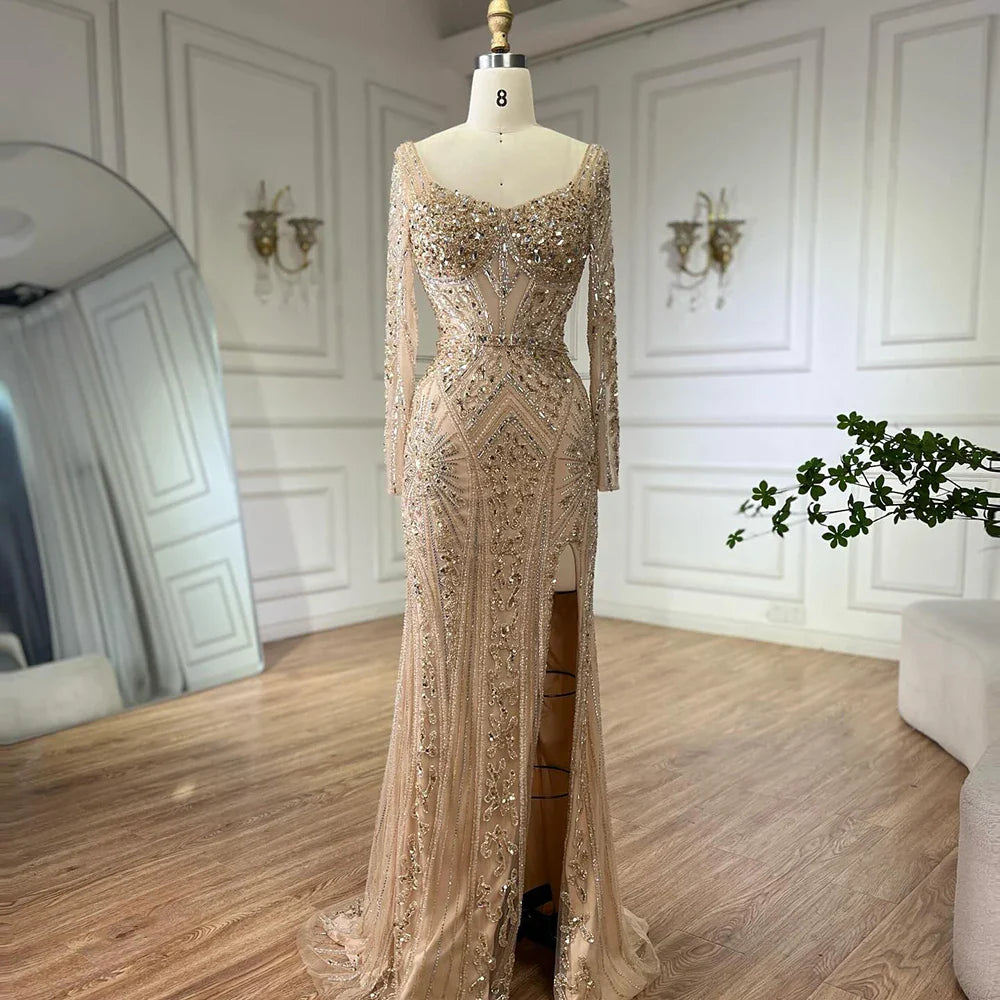 Luxury Dubai Beaded Evening Dress With Long Sleeve LA72518
