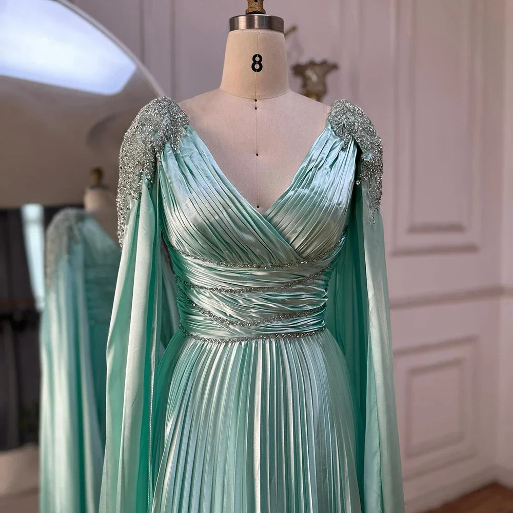 Rose Gold Beaded Satin A-Line Evening Dress with Cape Sleeves LA72663