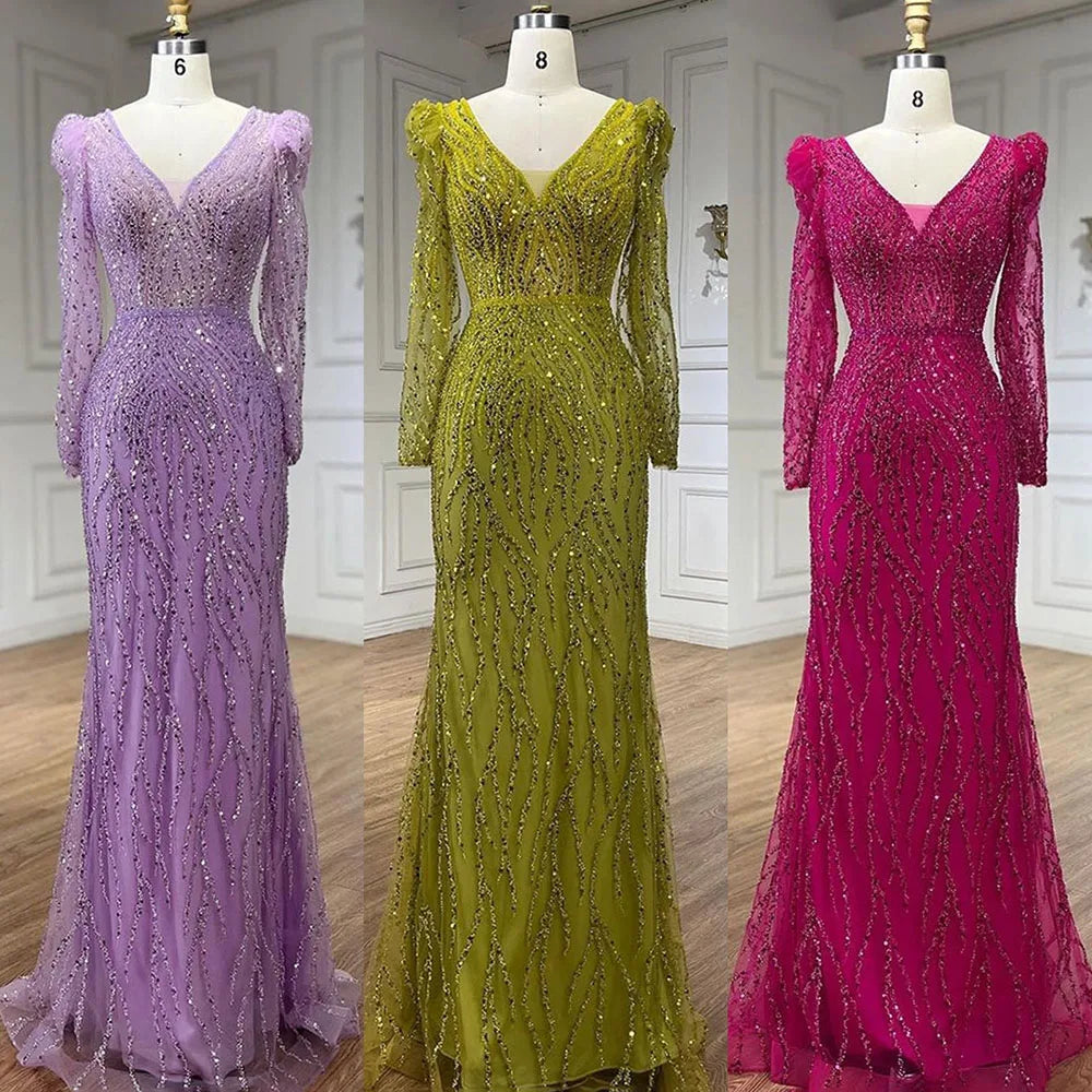 Luxury Lilac Mermaid Beaded Evening Dress LA71931