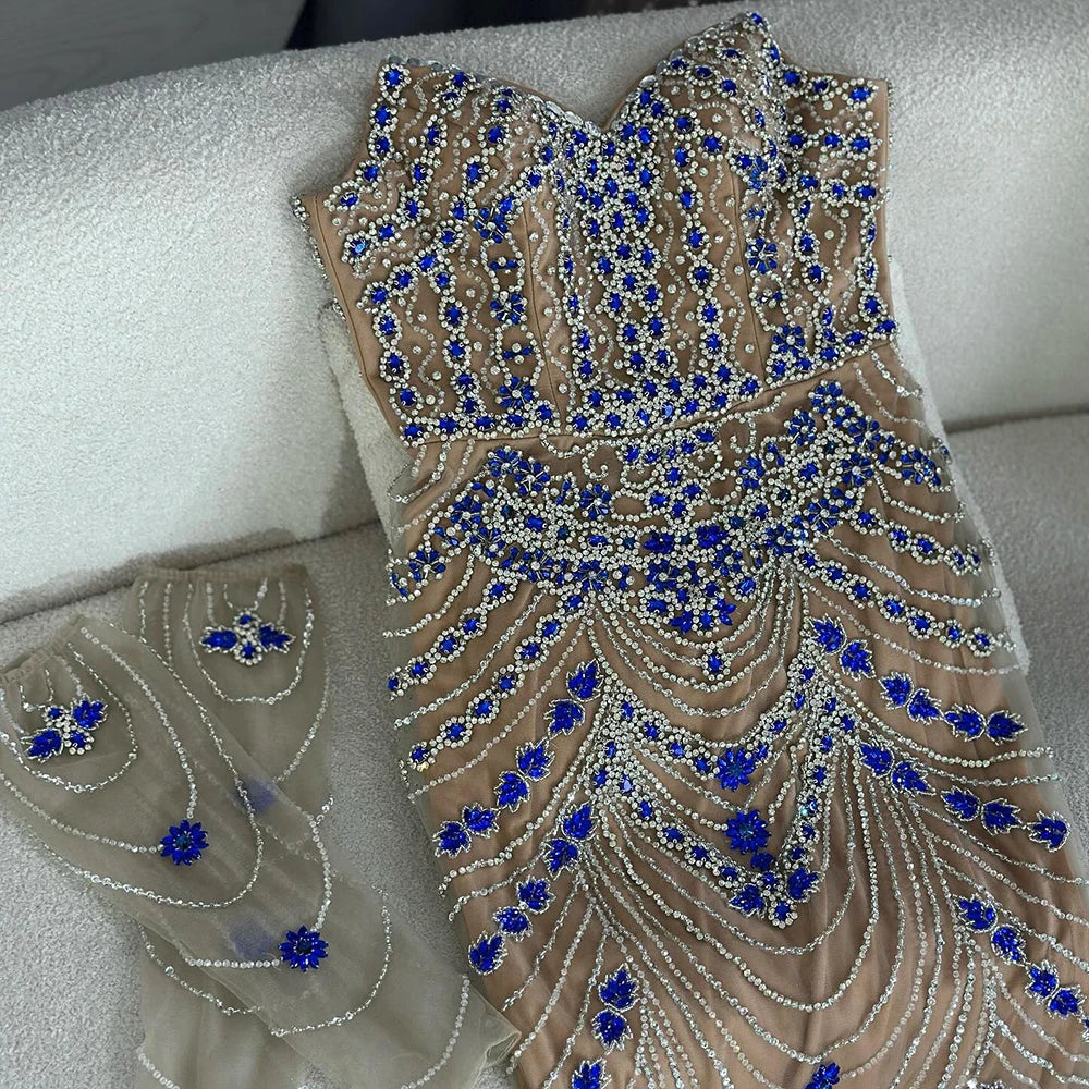 Luxury Blue Beaded Mermaid Evening Dress LA72858