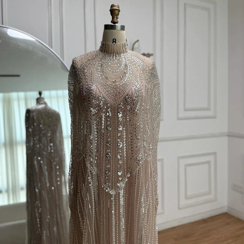 Luxury Champagne Kaftan Evening Gown Wedding Formal Dress LA72945